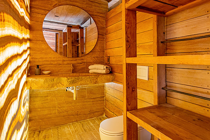 Bathroom in Pigcasso barn loft at farm sanctuary